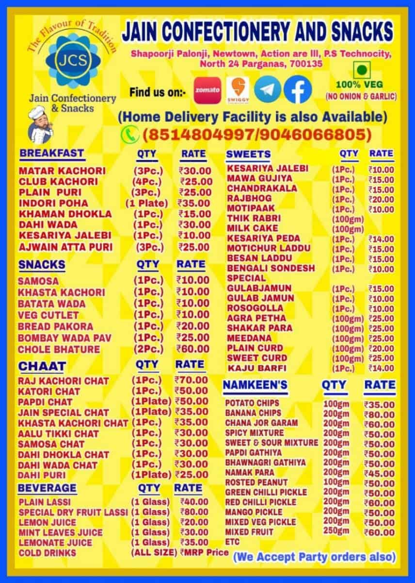 JAIN CONFECTIONERY BREAKFAST AND SNACKS